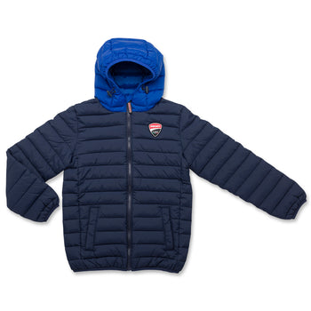 Piumino nero da bambino con cappuccio blu e logo sul petto Ducati Corse, Brand, SKU a766000005, Immagine 0